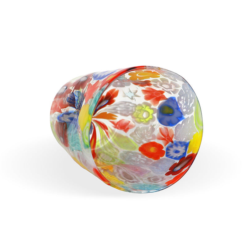 Bicchiere In Vetro Di Murano Millefiori Multicolor – Fatto A Mano A Venezia, Autentico, Altezza 11 Cm – 275 Ml